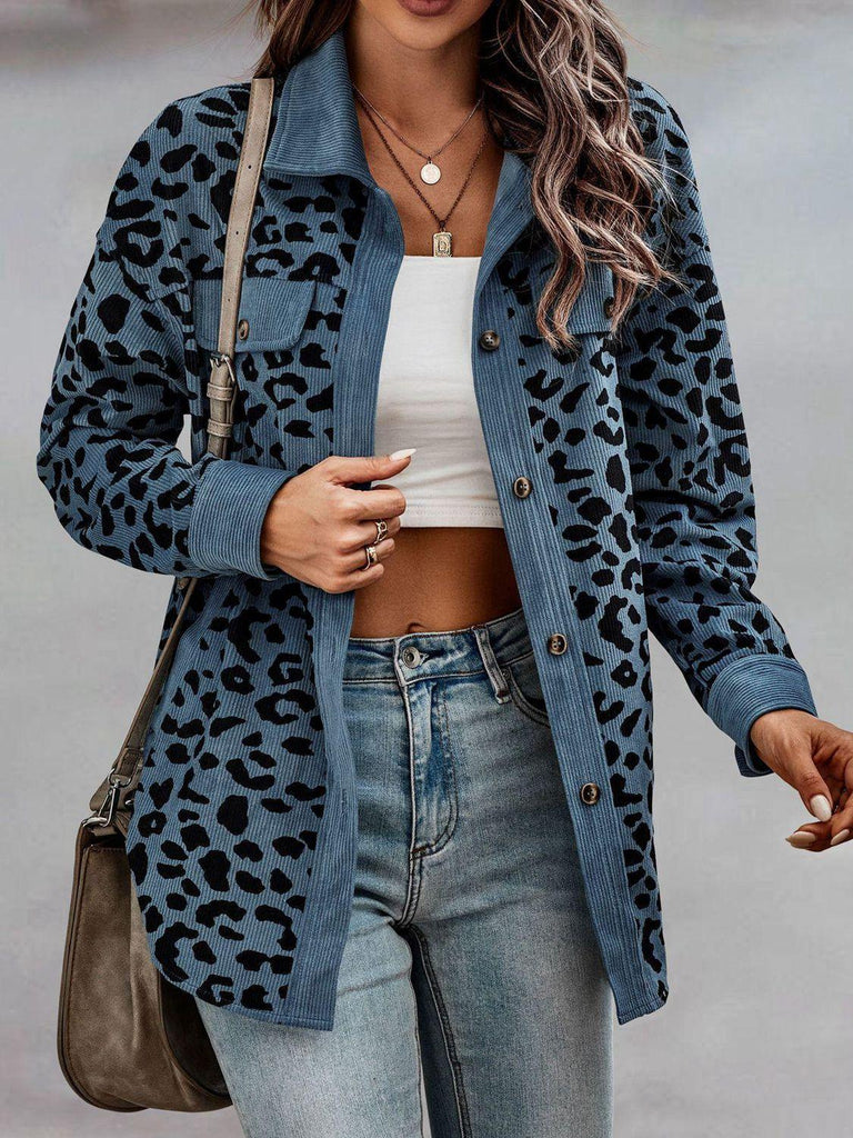 Women's Sweaters - Cardigans Full Size Leopard Buttoned Jacket