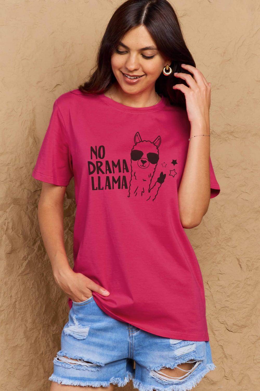 Trendsi Full Size Llama T-shirt in pink with a fun 'No Drama Llama' graphic design