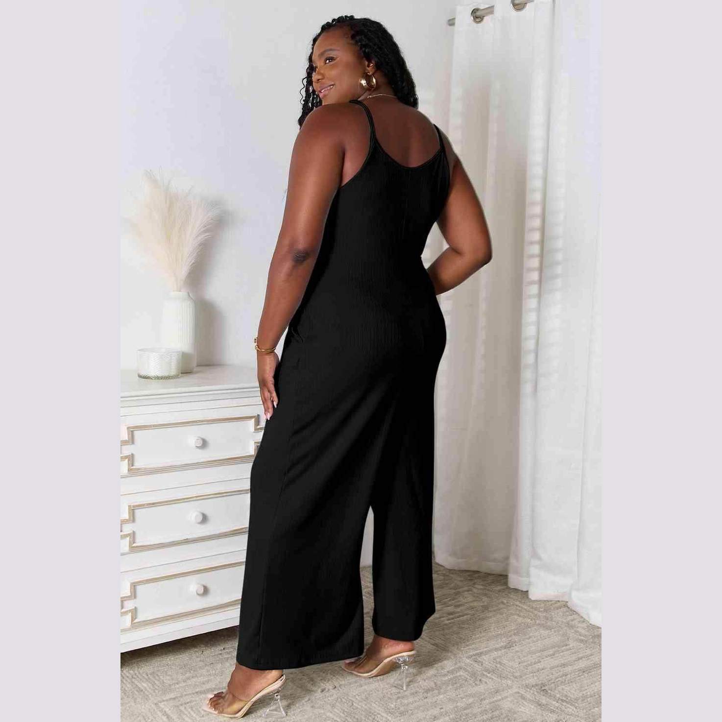Trendsi full size summer jumpsuit in black with a comfortable fit, perfect for warm weather outings.