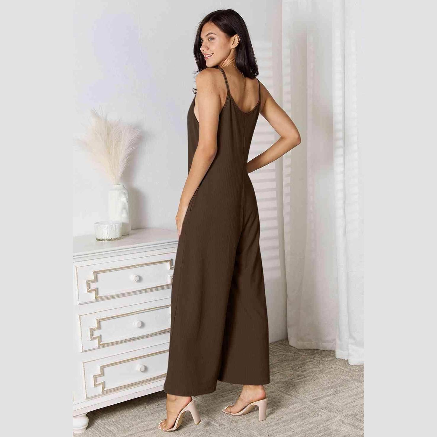 Trendsi full size summer jumpsuit in brown with adjustable straps and wide-leg design for a stylish look