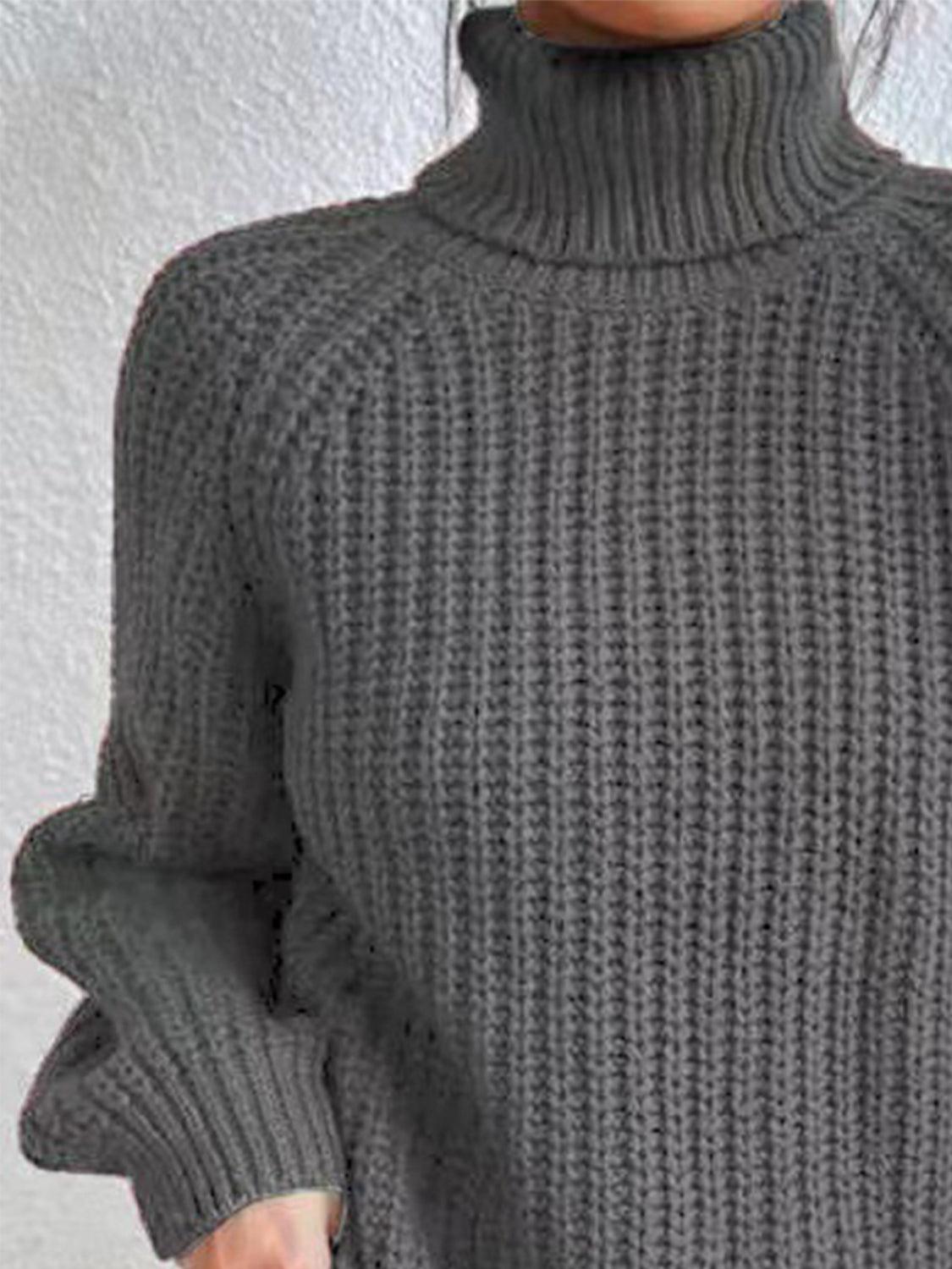 Women's Sweaters Full Size Turtleneck Rib-Knit Slit Sweater