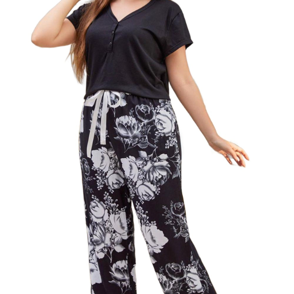 Women's Sleepwear/Loungewear Full Size V-Neck Top And Floral Pants Lounge Set