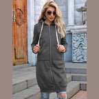 Full Size Zip-Up Longline Hoodie with Pockets - VacationGrabs
