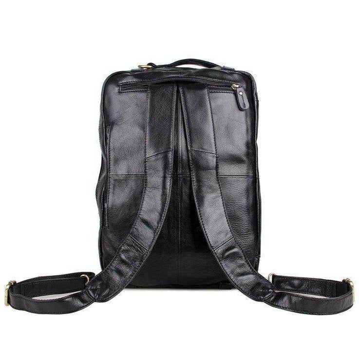 Genuine leather black briefcase with ergonomic straps and spacious back for comfortable carrying