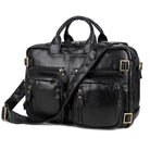 Genuine leather black briefcase with adjustable shoulder strap and multiple storage pockets