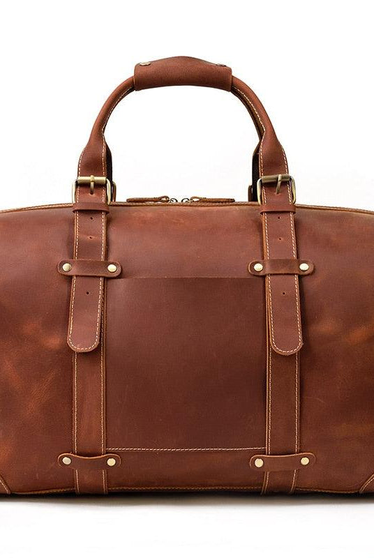 Luggage & Bags - Duffel Genuine Leather Duffle Bag Weekender Travel Bag Anti-Theft