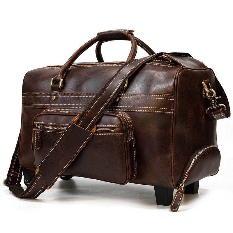 VacationGrabs genuine leather luggage bag with spacious design and detachable shoulder strap