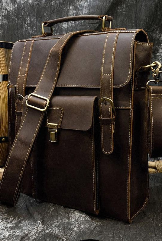 Luggage & Bags - Backpacks Genuine Leather Men's Backpack Crazy Horse Leather Fit 14" Laptop
