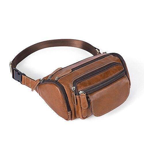 VacationGrabs genuine leather waist bag with multiple pockets for convenient storage
