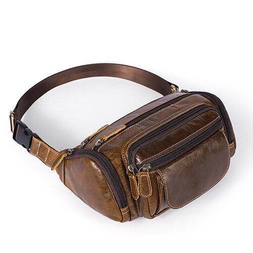 Genuine leather waist bag by VacationGrabs with multiple pockets for convenience and style