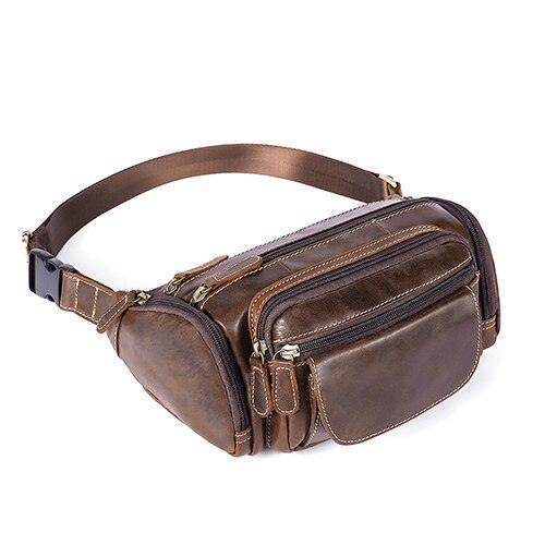 Genuine leather waist bag by VacationGrabs with multiple pockets for convenient storage