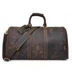 Genuine leather weekender bag by VacationGrabs featuring a spacious design and adjustable shoulder strap