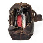 Genuine leather weekender bag with spacious interior for travel essentials and accessories