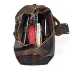 Genuine leather weekender bag with spacious interior for travel essentials and accessories