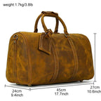 Genuine leather weekender bag in rich brown with sturdy handles and spacious design for travel