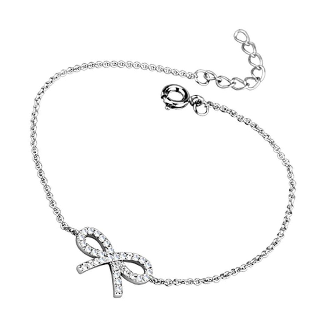 Delicate rhodium bracelet featuring a bow design, perfect as a gift for her rhodium bracelet