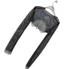 Black glitter crop top from VacationGrabs featuring long sleeves and a stylish design for women's clubwear