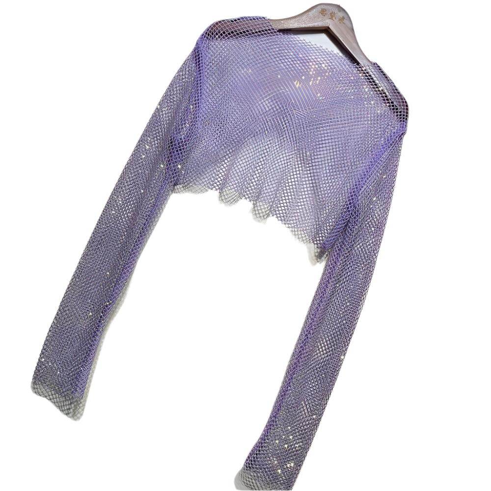 Purple mesh glitter crop top for women's clubwear, perfect for stylish night outings