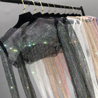 VacationGrabs glitter crop top on hangers in various colors perfect for women's clubwear