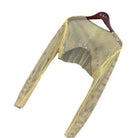 Yellow glitter crop top for women's clubwear with mesh design for a trendy night out