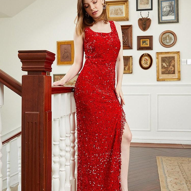 Women's Special Occasion Wear Glitter High Split Dress Prom Evening Party Formal Ball Gown