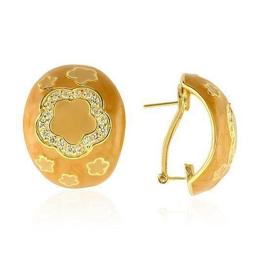 Elegant gold 925 sterling silver earrings with floral design and sparkling accents for women