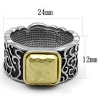 Gold and Black Mens Rings featuring a unique design with a hammered gold square centerpiece