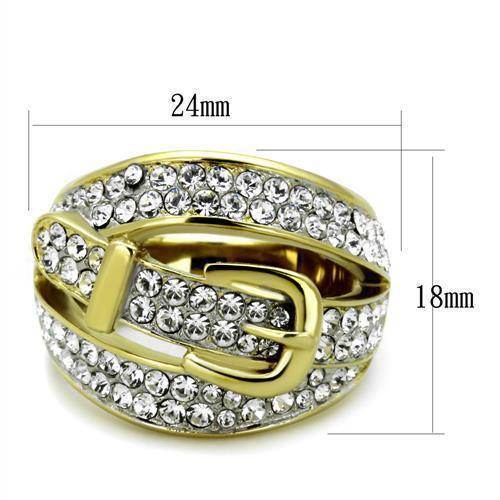 Stunning gold belt ring for women with sparkling crystals and detailed buckle design