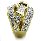 Gold belt ring for women adorned with sparkling rhinestones and stylish buckle design