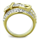 Glamorous gold belt ring for women adorned with sparkling clear crystals