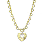 Gold brass heart necklace featuring layered heart pendants and an elegant link chain design