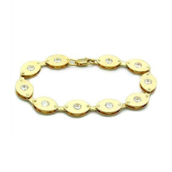 Elegant gold brass link bracelet for women featuring sparkling rhinestones for a stylish touch