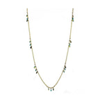 Gold brass necklace for women with dangling green and blue charms for a stylish touch
