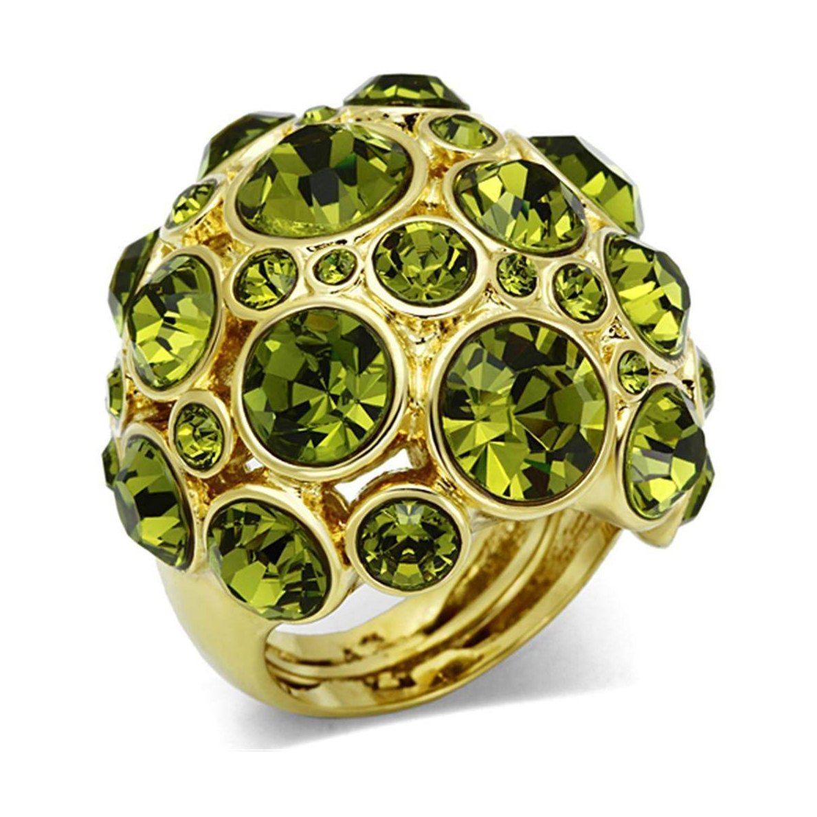 Stunning gold brass ring for women adorned with green gemstones for a bold and elegant look