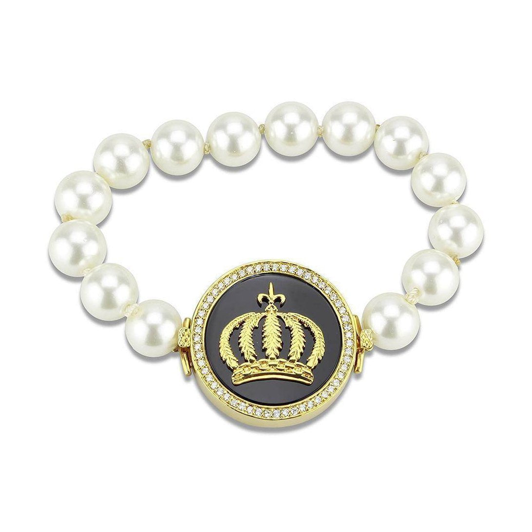 Gold crown pearl bracelet for women featuring a stylish crown centerpiece and elegant pearls