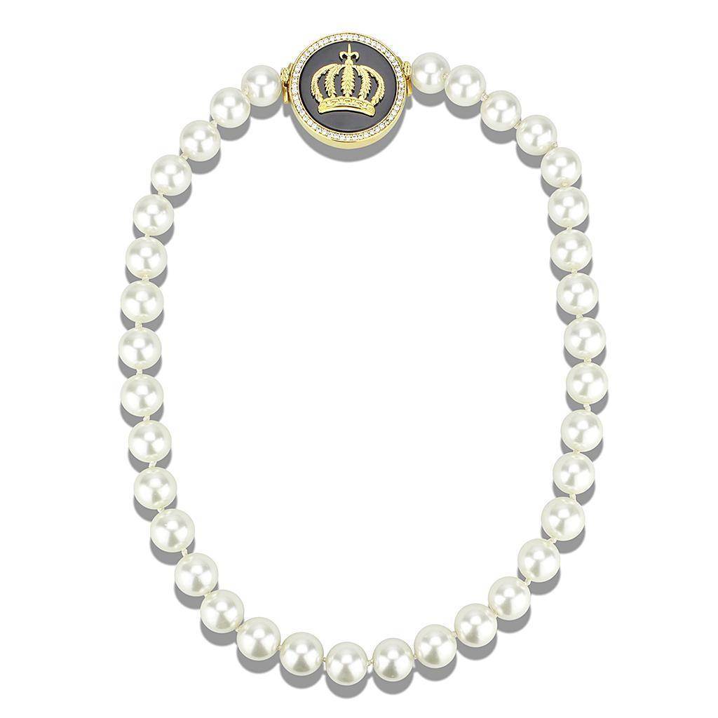 Elegant gold crown pendant necklace for women featuring pearl beads and a detailed crown design