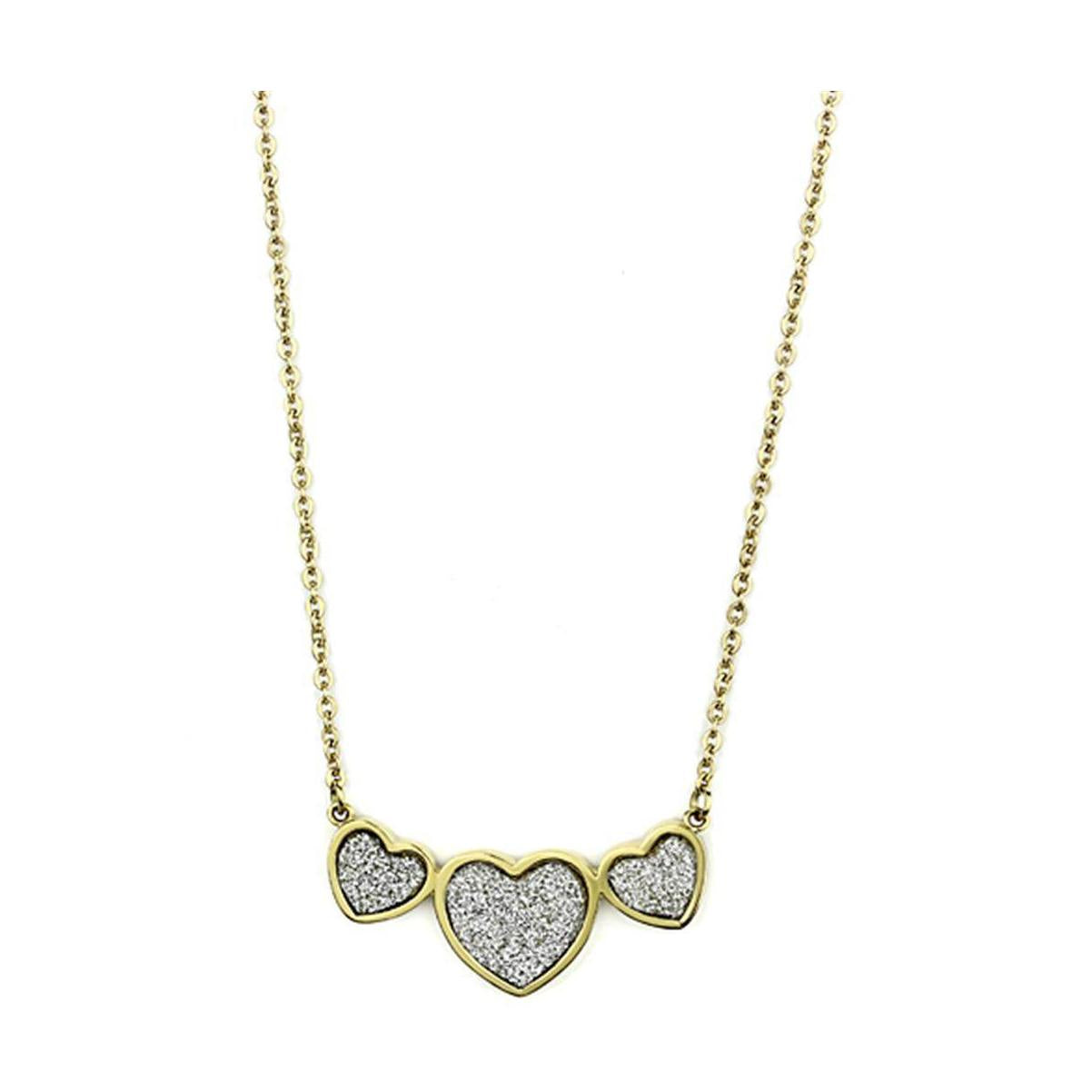 Gold heart stainless steel necklace with three sparkling heart pendants for a chic look