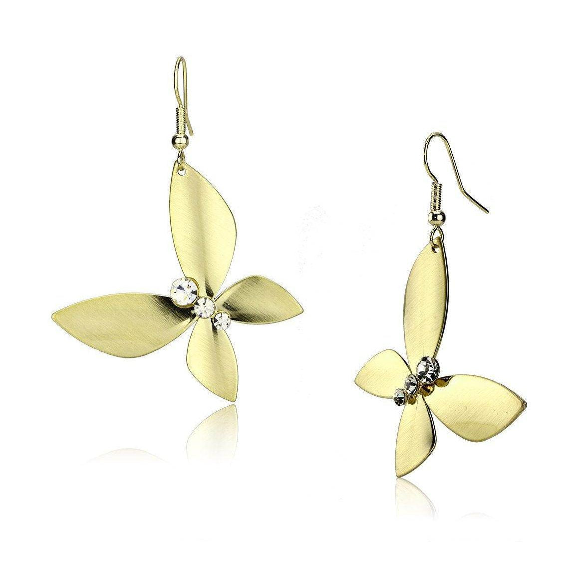 Gold iron statement earrings with a floral design and rhinestone accents for a stylish look