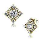 Gold plated stainless steel earrings featuring sparkling clear crystals in a stylish design