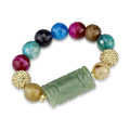 VacationGrabs gold white metal bracelet with synthetic onyx featuring colorful beads and a jade centerpiece