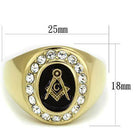 Men's gold ring featuring a golf icon jewelry gift design with sparkling stones around the emblem
