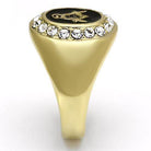 Gold men's ring with golf icon jewelry gift design and sparkling gemstone accents