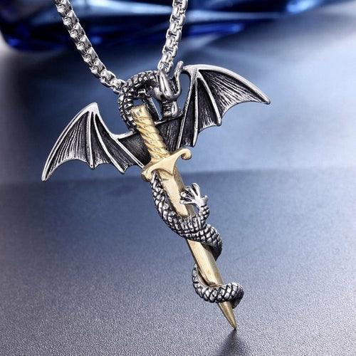 Men's Jewelry - Necklaces Goth Jewelry Flying Dragon With Sword Necklace