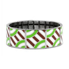 Green and brown geometric stretch bracelet featuring a modern design with vibrant colors