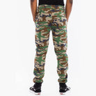 Men's green brown camo sweatpants featuring a comfortable fit and stylish design