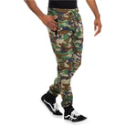 Men's green brown camo sweatpants by VacationGrabs with a comfortable fit and adjustable waistband