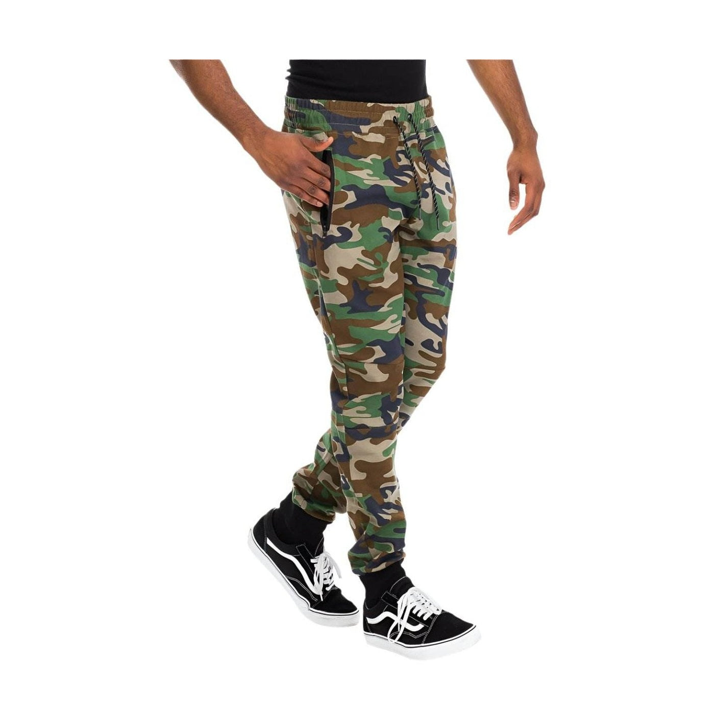 Men's green brown camo sweatpants by VacationGrabs with a comfortable fit and adjustable waistband