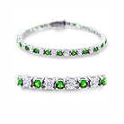 Green stone tennis bracelet for women featuring sparkling green and clear stones in a classic design