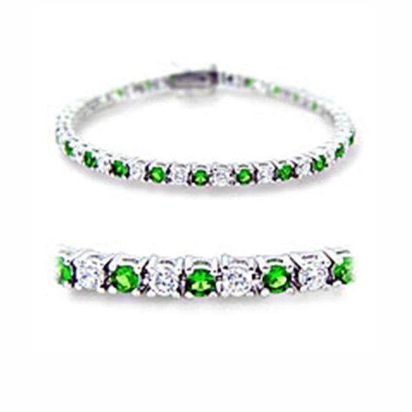 Green stone tennis bracelet for women featuring sparkling green and clear stones in a classic design