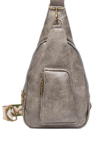 Trendsi pink PU leather sling bag with adjustable strap and front zip pocket